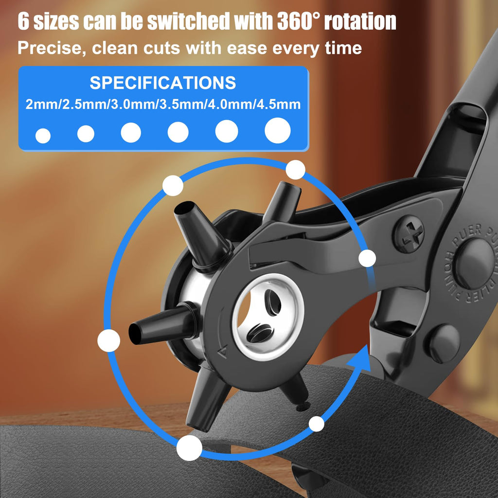 Professional Leather Hole Puncher, Full Set Punch Tool Kits for Belt, Watch Band, Shoe, Crafting, Handbag Straps, Fabric, with Extra Punch Plates and Ruler, Multi Hole Sizes Make - Blue
