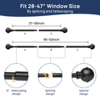 No Drill Curtain Rods for Window 28 to 47 Inches, 5/8 Inch Diameter Renter Friendly Drapery Rod with Adhesive Brackets without Drilling, Adjustable from 27 to 52 Inches, Black