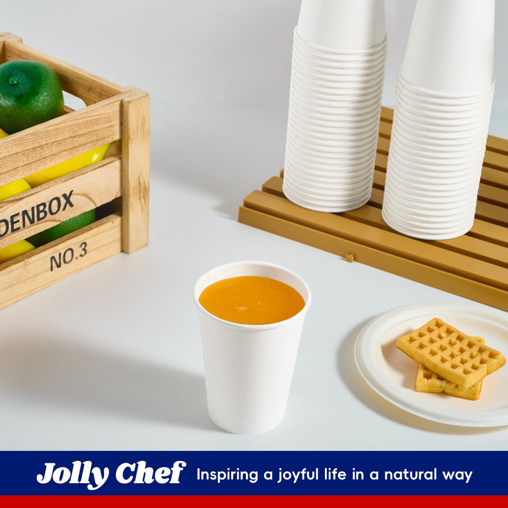 JOLLY CHEF 300 Pack Disposable Paper Coffee Cups 12 oz, Hot Beverage Cups Paper Cups for Water, White Drinking Cups, Ideal for Party, Office, Home, Travel and More