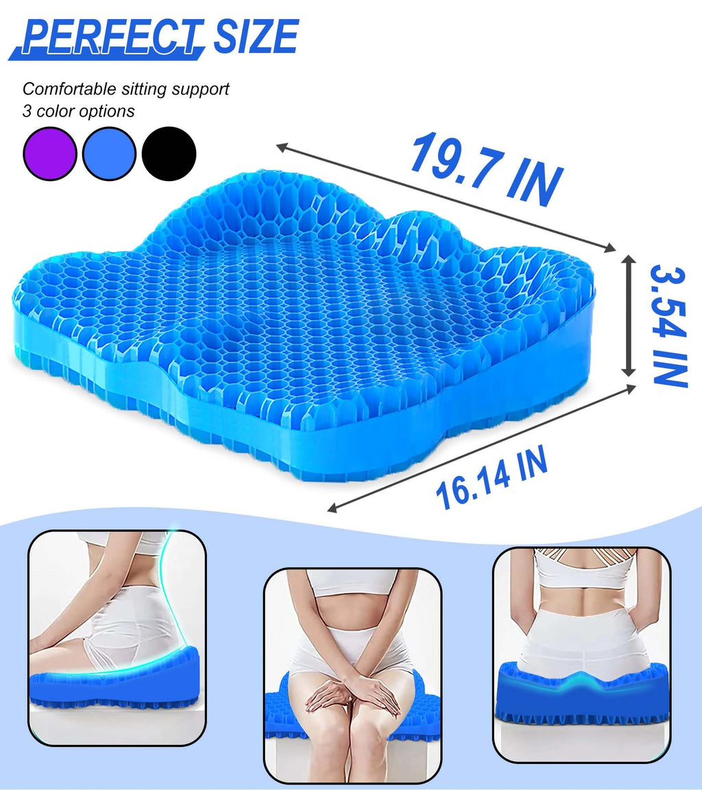 Airllantry Thicken 19.7in Seat Cushion, Gel Seat Cushion for Long Sitting–Office Chair, Wheelchair, Car Pad, Large Cooling Support Pad for Back Pain, Sciatica, Tailbone Pain Relief