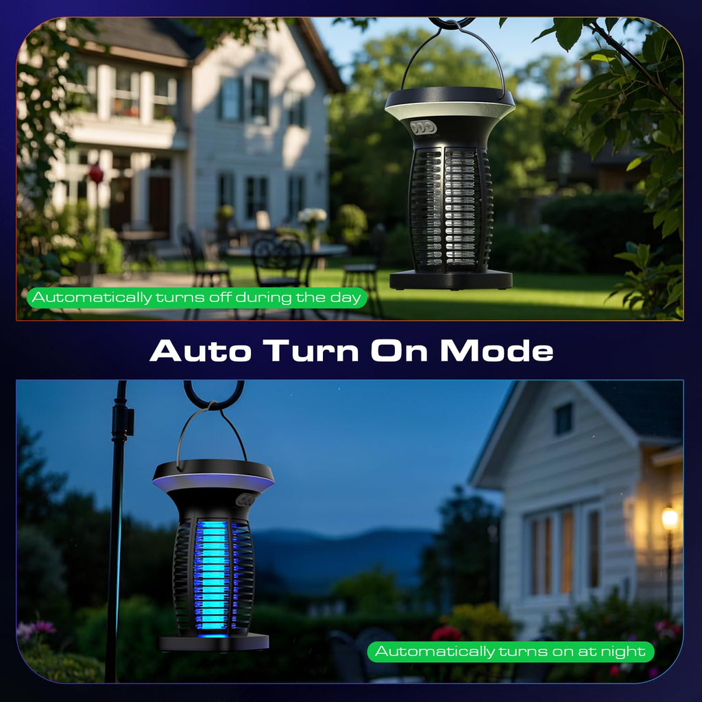 OnBeam Solar Bug Zapper Outdoor, Mosquito Zapper Outdoor Waterproof Electric Fly Zapper Rechargeable Mosquito Killer with Solar Panel, 4200V Fly Trap Indoor for Home Backyard, Patio, Garden, Camping
