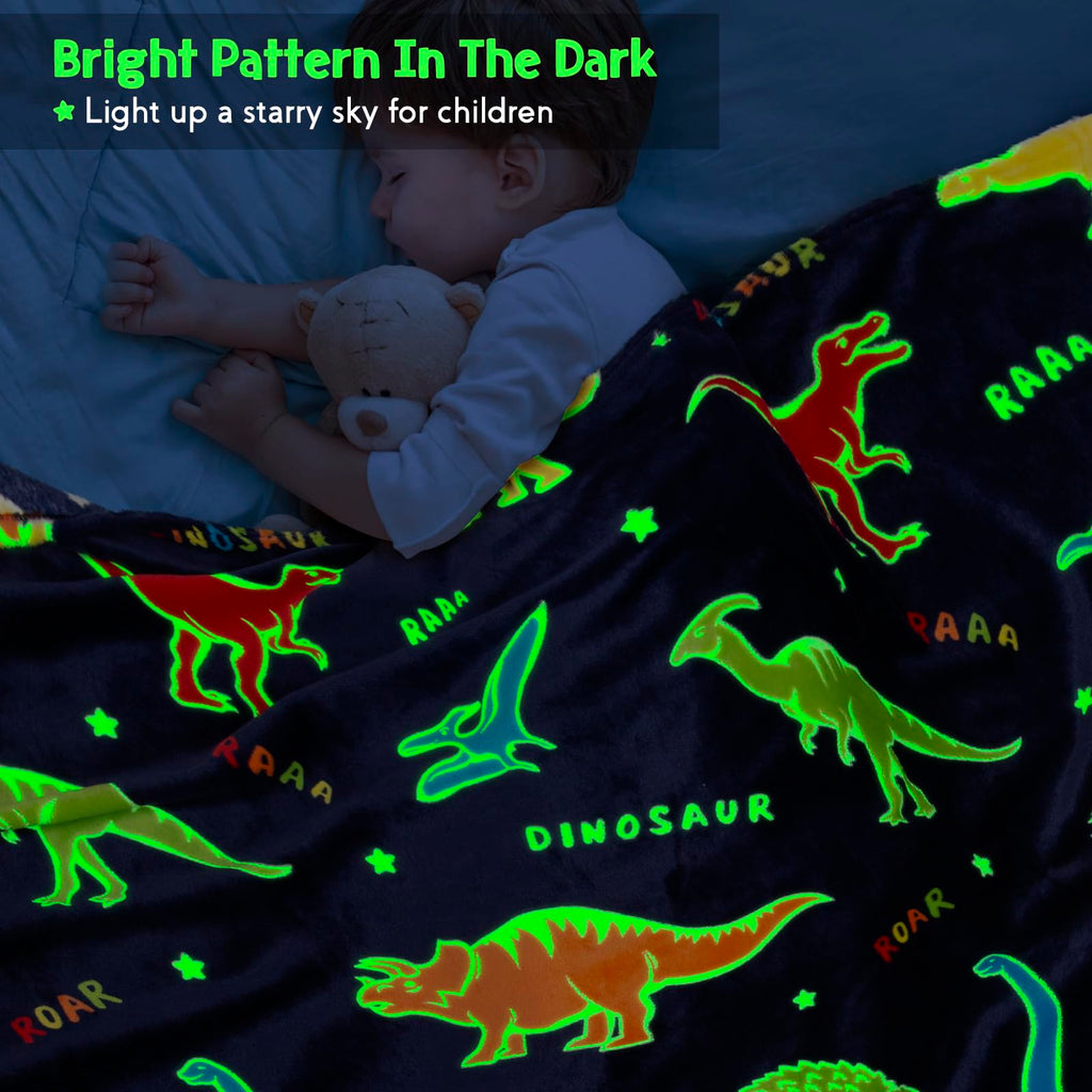 Dinosaur Gifts Toys for Kids Boys - Glow in The Dark Blanket Dino Throw Age 1-13 Years Old Toddler Teen Son Girls Present Birthday Christmas Halloween Valentine's Day Easter Teenager Child Gift