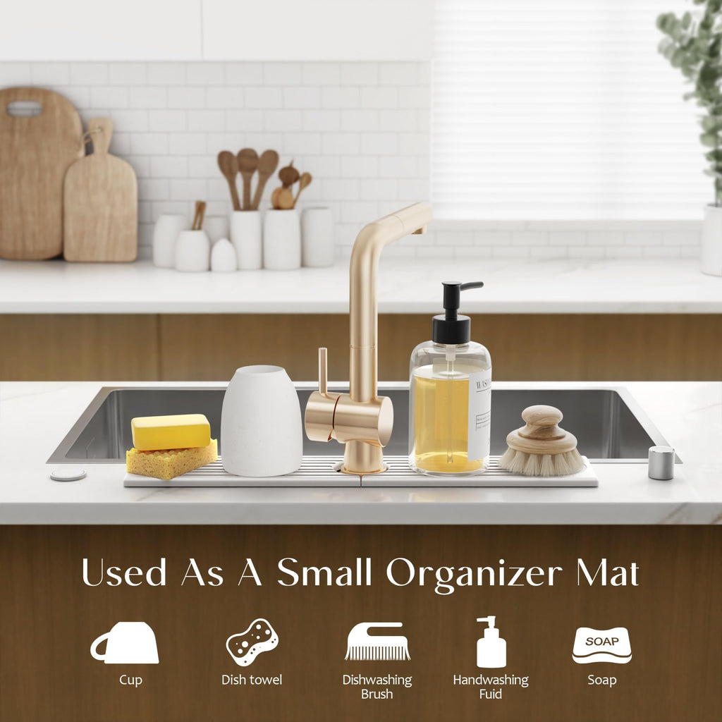 Eormoe Faucet Mat for Kitchen Sink – Diatomite Stone Drying Mat & Sink Protectors, Prevent Moisture – Sink Splash Guard Water-Absorbing Stone Tray for Bathroom Counter (Light Grey, 23.6" x 3.9")