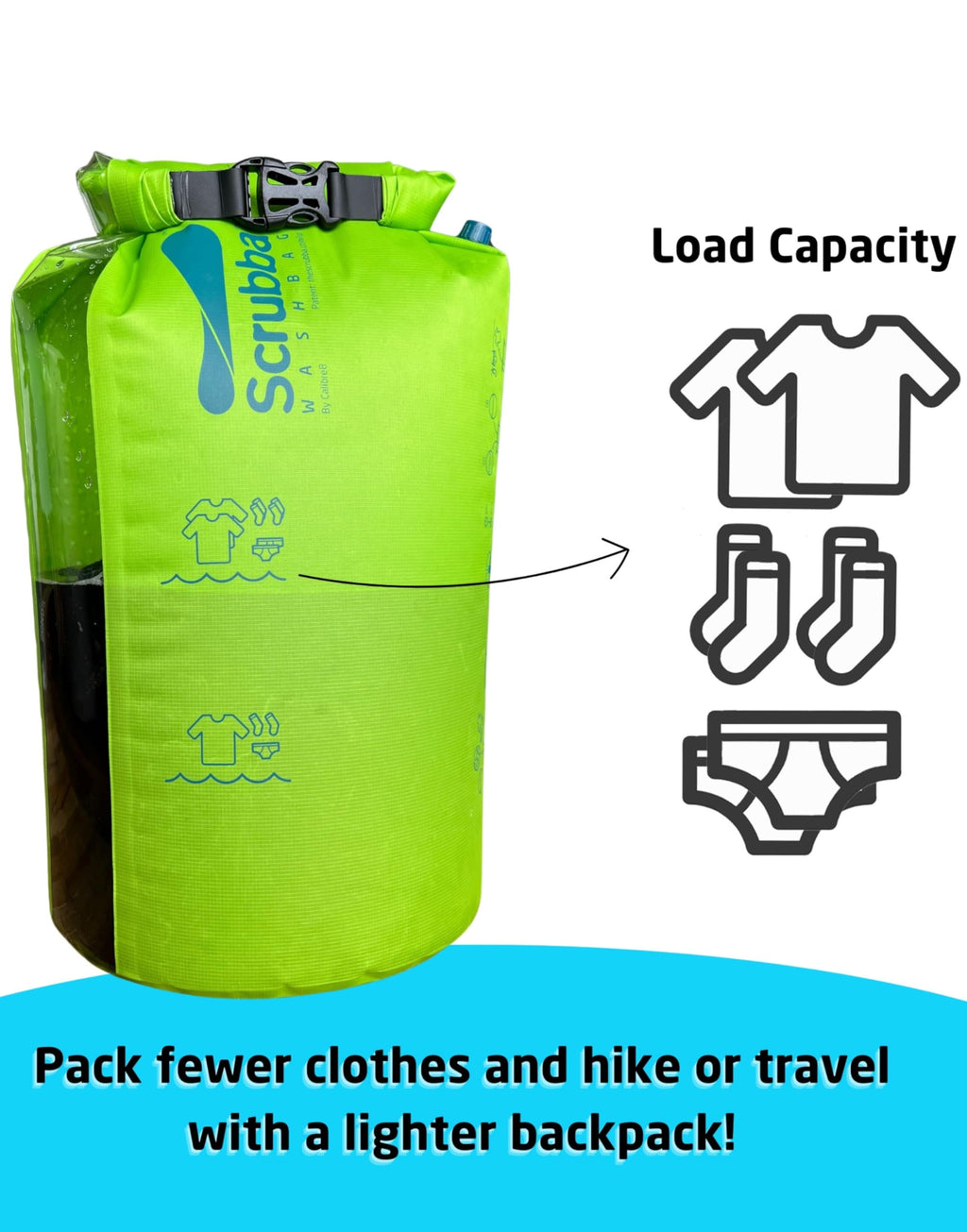 Scrubba Portable Washing Machine – Patented Washboard-in-a-Bag™ Travel Wash Bag – Wash Clothes Anywhere – Manual Washer for Travel, Camping & Backpacking (5.3 oz)