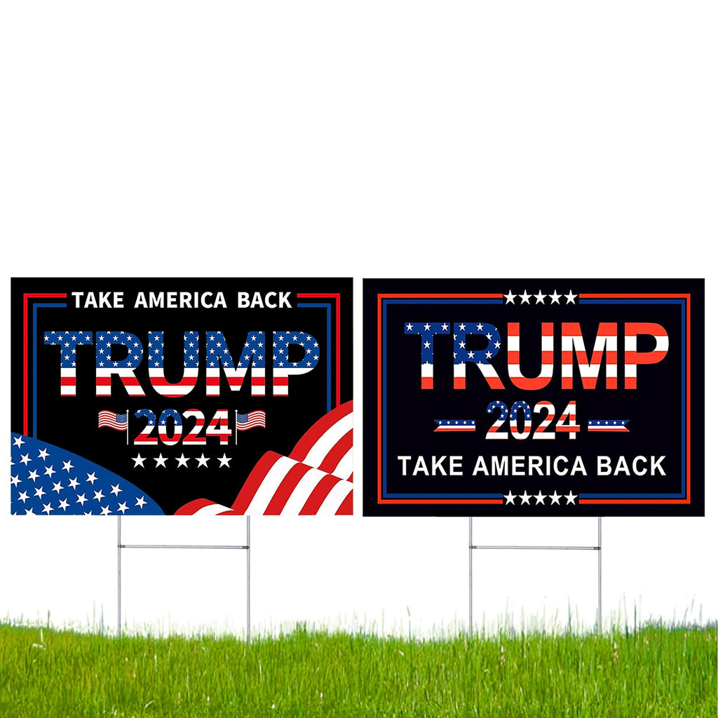 Trump 2024 Yard Signs with H-Stakes, 2PCS 16" X 12" Trump 2024 Take America Back Yard Signs, Placard Voted for Trump Outdoor Lawn Yard Garden Decoration