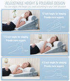 Ziiyllean Bed Wedge Pillow for Sleeping 3Pcs, Adjustable 4.5&7.5&12 Inch Memory Foam Wedge Pillow, Triangle Wedge Pillow Post Surgery Pillow for Acid Reflux, Heartburn, Snoring, Legs and Back Pain
