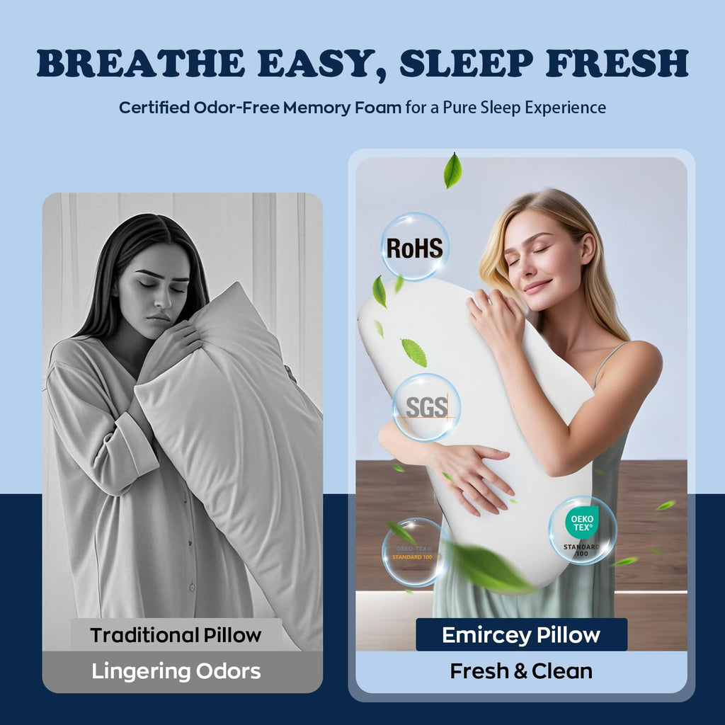 Cloud Contour Memory Foam Pillow Ergonomic Design for Sleeping Comfortably and Reducing Snoring Neck and Cervical Pillow with Cooling Pillowcase Grey