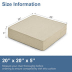 Shinnwa Gel Memory Foam Recliner Cushion for Elderly, Dual-Layer Foam Chair Pad, Extra Large Seat Cushion for Couch, Armchair, Wicker Chairs, Floor, 20 × 20 × 5in, Beige