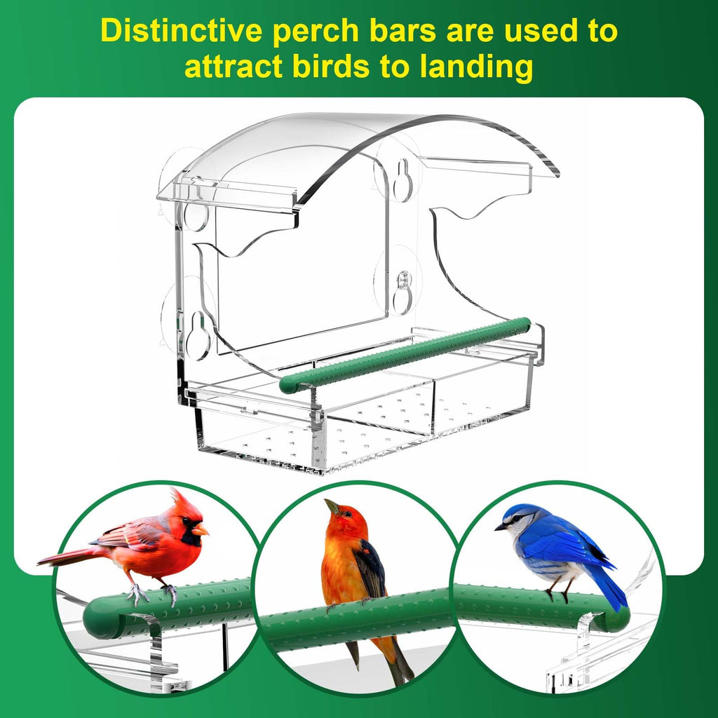 BPYOT Clear Acrylic Window Bird Feeder for Outside with 4 Strong Suction Cups and Detachable Seed Tray, are Unique Gardening Gifts for Parents/Elderly Grandpa/Grandma/Grandparents