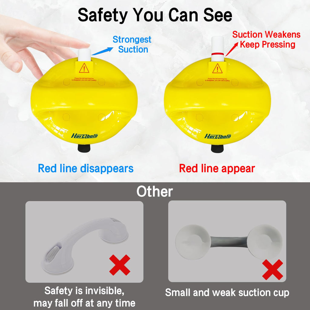 Suction Shower Grab Bars for Bathtubs and Showers, Safety Shower Grab Bars for Seniors, Drill-Free Shower Handle for Bathroom, Grab Bar for Elderly, Post-Surgery, Pregnant, Yellow, 2Pack
