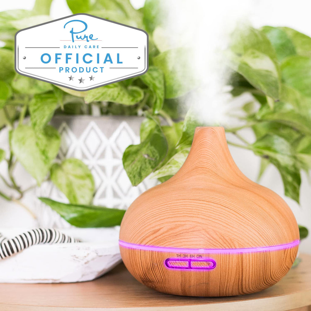 Ultimate Aromatherapy Diffuser | Modern Ultrasonic Diffuser with 4 Timer & 7 Ambient Light Settings Light Wood