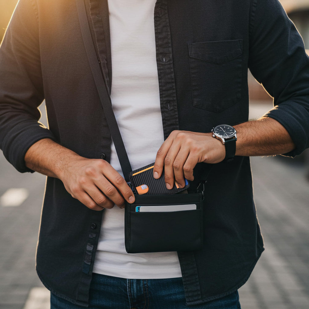 Slim Minimalist Front Pocket RFID Blocking Leather Wallets for Men and Women - Carbon Fiber Black
