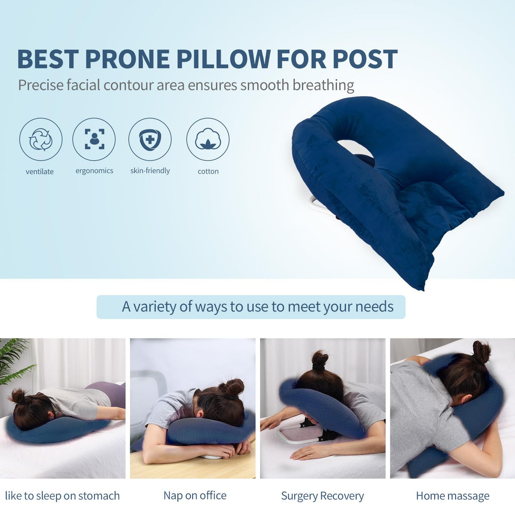 Beatvive Face Down Pillow for Sleeping, Prone Pillow for Vitrectomy or Retinal Surgery, Adjustable Height Prone Prone Pillow Face Down Sleep, Retina Lying Pillow Eye Surgery Recovery (Velvet-Green)