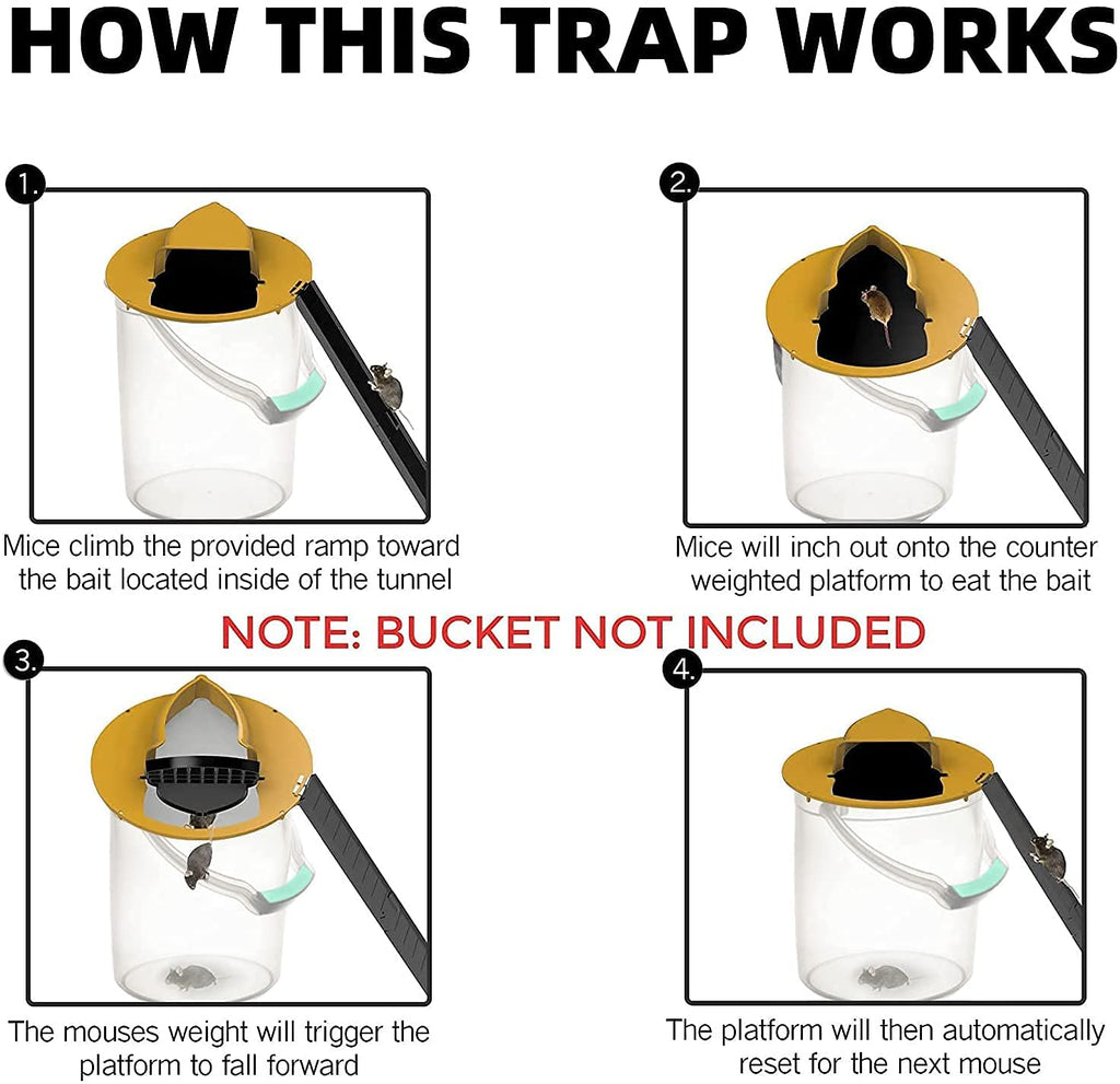 Mouse Trap Bucket,Flip and Slide Mouse Trap,Reusable Mouse Trap Bucket with Trap Door Style,Mouse Traps Humane Mouse Trap, 5 Gallon Bucket Compatible Rat Trap for Outdoors and Indoors (Yellow)