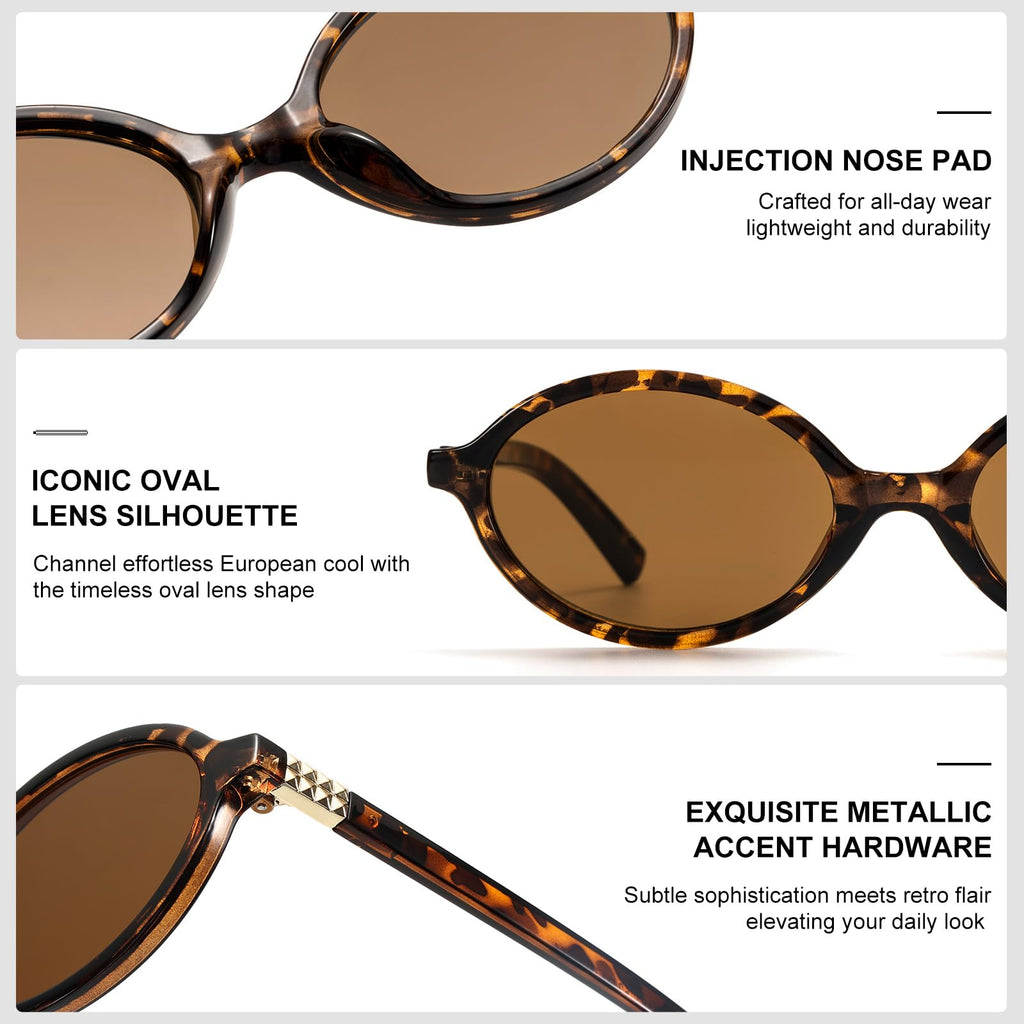 Retro Oval Sunglasses for Women Vintage 90s Y2K Trendy Designer Sun Glasses 2Pack