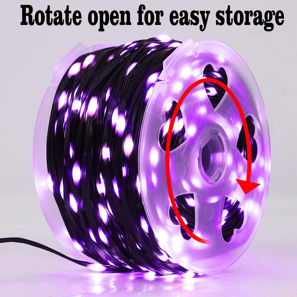 WATERGLIDE Extra Long 328 FT Halloween Lights, 1000 LED Outdoor Fairy String Lights, Green PVC Copper Wire Christmas Lights, Plug in 8 Modes & Waterproof for Tree Party Home Yard Decor, Purple