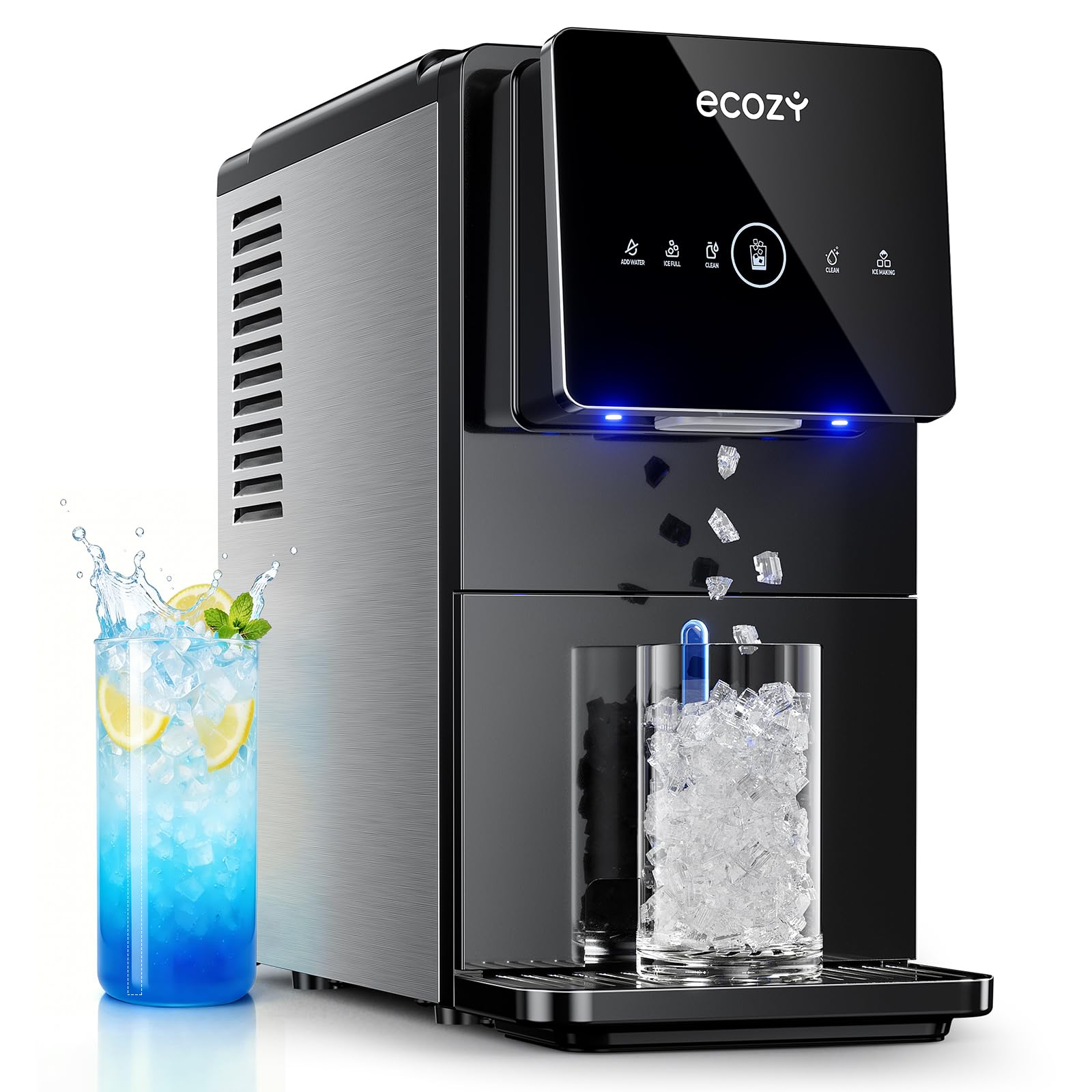 ecozy Nugget Ice Makers Dispenser 40 lbs Per Day Pebble Sonic Ice Machine Countertop, Touch-Free Ice, Self-Cleaning, Mistalo Drop Slim for Home Kitchen Office