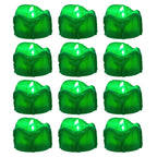 Windshell Green Flickering Flame Tealight Candles with 6H Timer (No Remote), Melting Design (Plastic), Battery Operated LED Flameless Tea Lights for Party, Wedding, Halloween and Christmas, Pack of 12