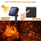 Lomotech 2 Pack Solar Halloween Lights, Total 66ft 200LED Orange Halloween Fairy Lights Waterproof 8 Modes Twinkle Lights Outdoor for Halloween Party DIY Decoration Black Wire