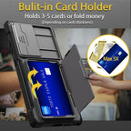 symboly for Samsung Galaxy S24 Ultra Case with Card Holder & Slide Camera Cover & Kickstand, Military Grade Shockproof Silicone TPU Bumper & Hard Back Wallet Case for Samsung S24 Ultra Case, Gray