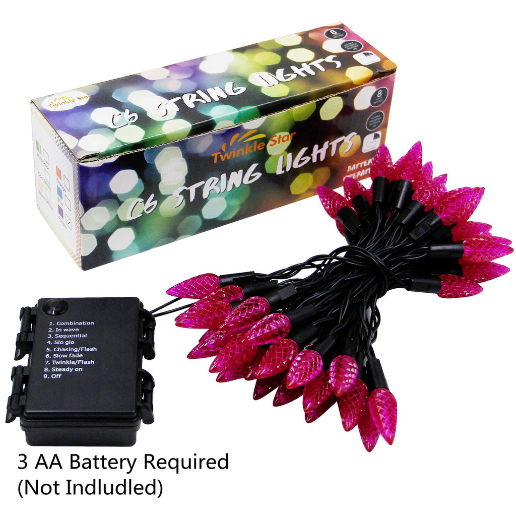 Twinkle Star 50 LED C6 Halloween String Lights, 17ft Battery Operated Fairy Lights with 8 Lighting Modes, Indoor Outdoor Black Wire Lights for Patio Garden Party Wedding Christmas Decoration, Purple