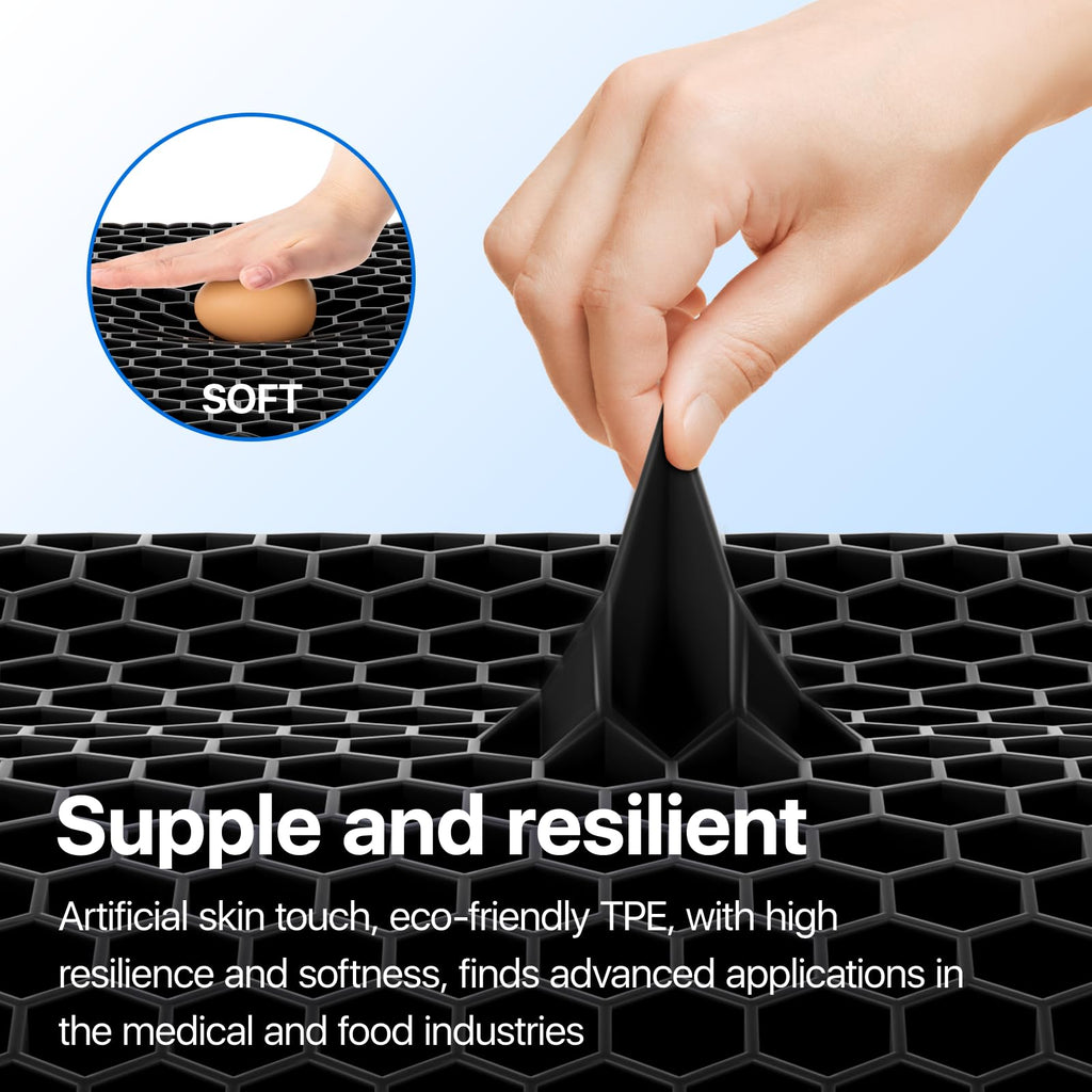 Gel Seat Cushion, Cooling (Super Large & Thick), Breathable Honeycomb Design Absorbs Pressure Points, Gel Cushion for Office Chair, Home Car seat Cushion for Wheelchair