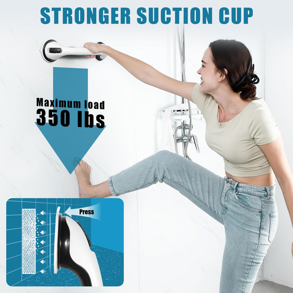 Grab Bars for Bathtubs and Showers, 16 Inch Shower Handle Heavy Duty Suction Cup Grab Bars for Shower Chair, Bathroom Safety Bar for Elderly (Black 1 Pack)