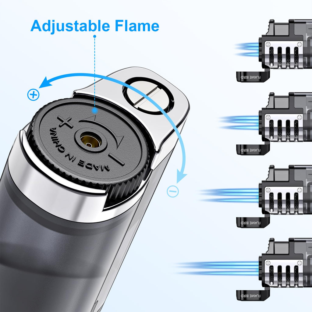 Torch Lighter Butane Refillable Triple Jet Flame Torch Lighters, Windproof Adjustable Flame Butane Torch Lighter with Punch 2 Pack (without Fuel)
