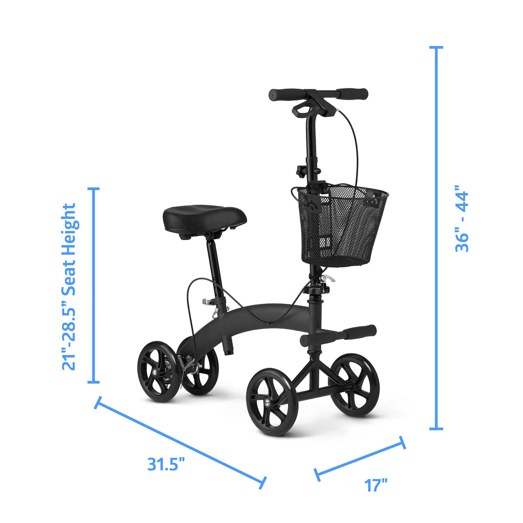 Medline Manual Seated Mobility Scooter Knee Walker, 8” Wheels, 300 lbs. Capacity, Black- for Leg & Foot Injuries, Crutch Alternative, 1 Ct.