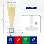 JOLLY CHEF 100 Pack Plastic Champagne Flutes Disposable 4.5 oz Clear Plastic Champagne Glasses Suitable for Wedding, Thanksgiving Day, Christmas