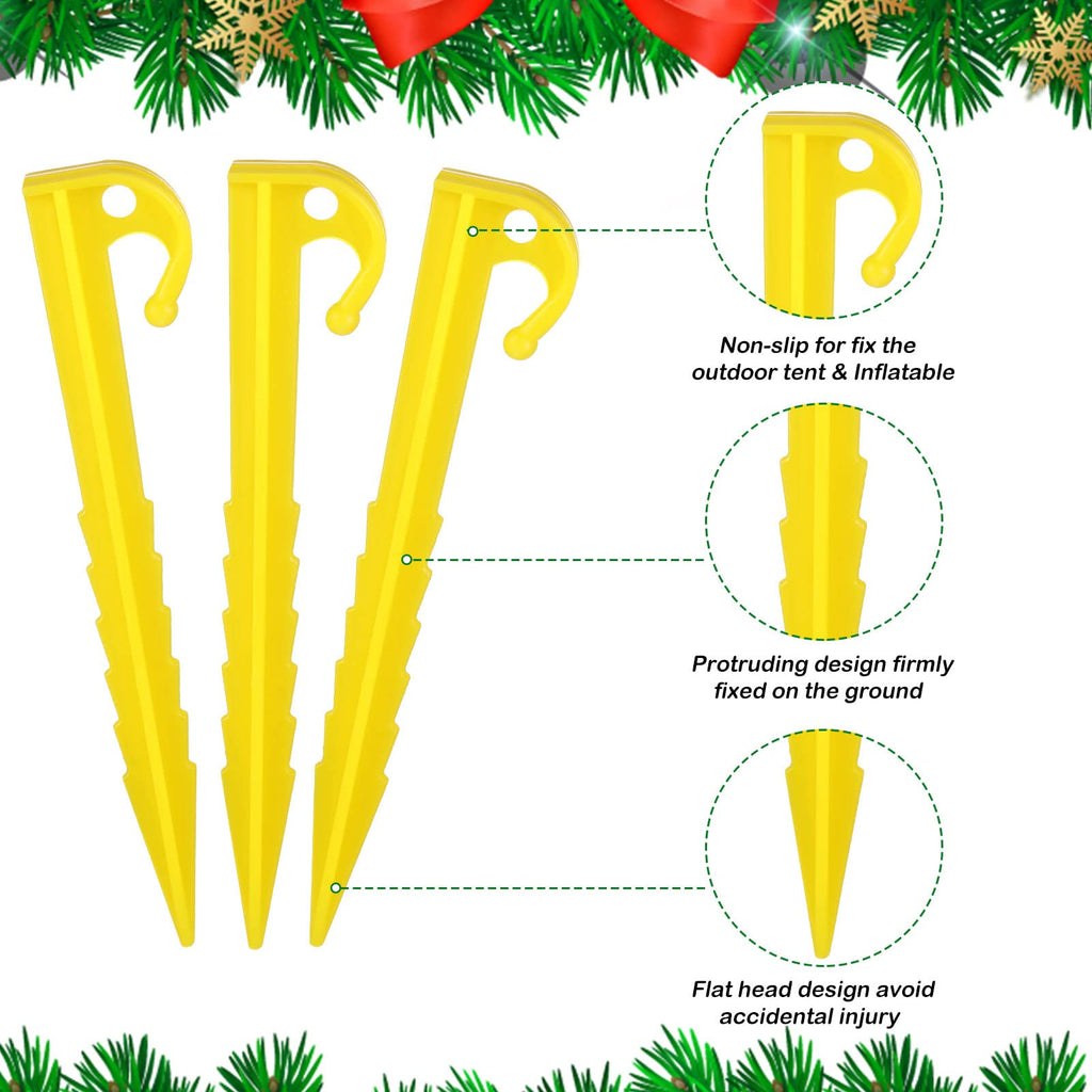 Inflatable Stakes and Tethers, Include Plastic Tent Stake, Tether with Hook Inflatable Spikes Christmas Halloween Holiday Party Decoration Accessories for Garden Yard Home Lawn Yellow (72 Pieces)
