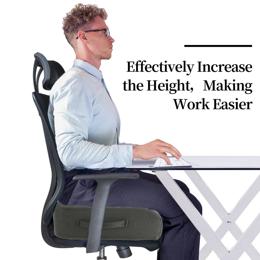 MABOZOO Extra Thick Chair Cushions,Office Chair Booster Seat Cushion to Raise Seat Height for Pain Relief,18 x 16 x 6 inch Non Slip Memory Foam Thick Cushion with Carry Handle（Dark Grey）