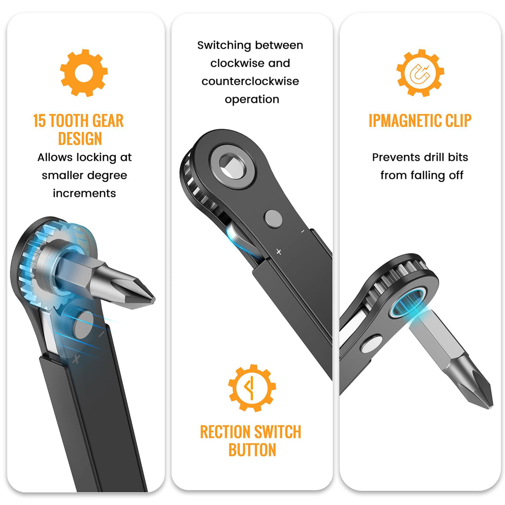 Gifts for Men Right Angle Screwdriver: Mini Tool Kit Ratchet Allen Wrench Drill Bit Set Small Ratcheting Screwdriver Set, Cool Tools for Men Gifts, Christmas Gifts Stocking Stuffers for Adults Men Dad
