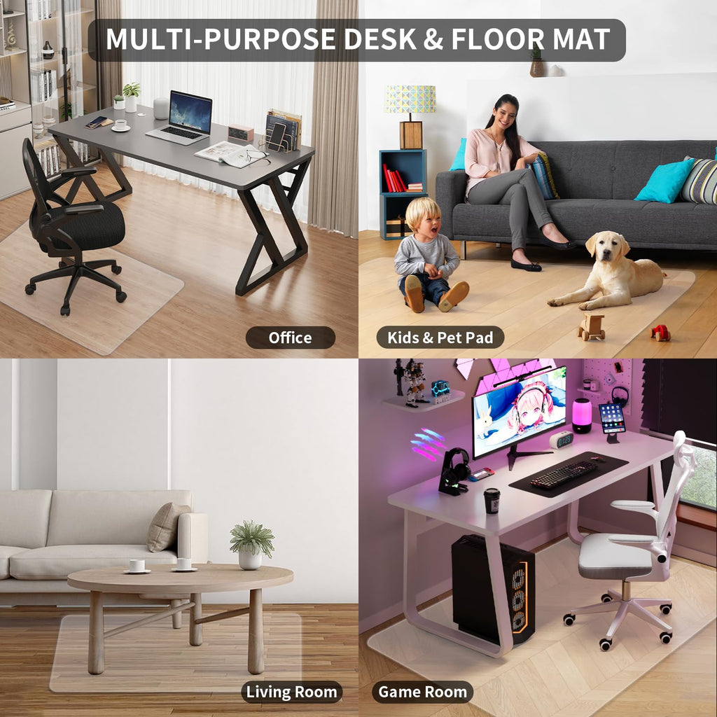 Clear Chair Mat for Hardwood Floors, 48" x 36" PVC Office Floor Protector, Heavy Duty Anti-Slip Mat for Rolling Chairs, Easy to Clean, for Home, Office, Gaming