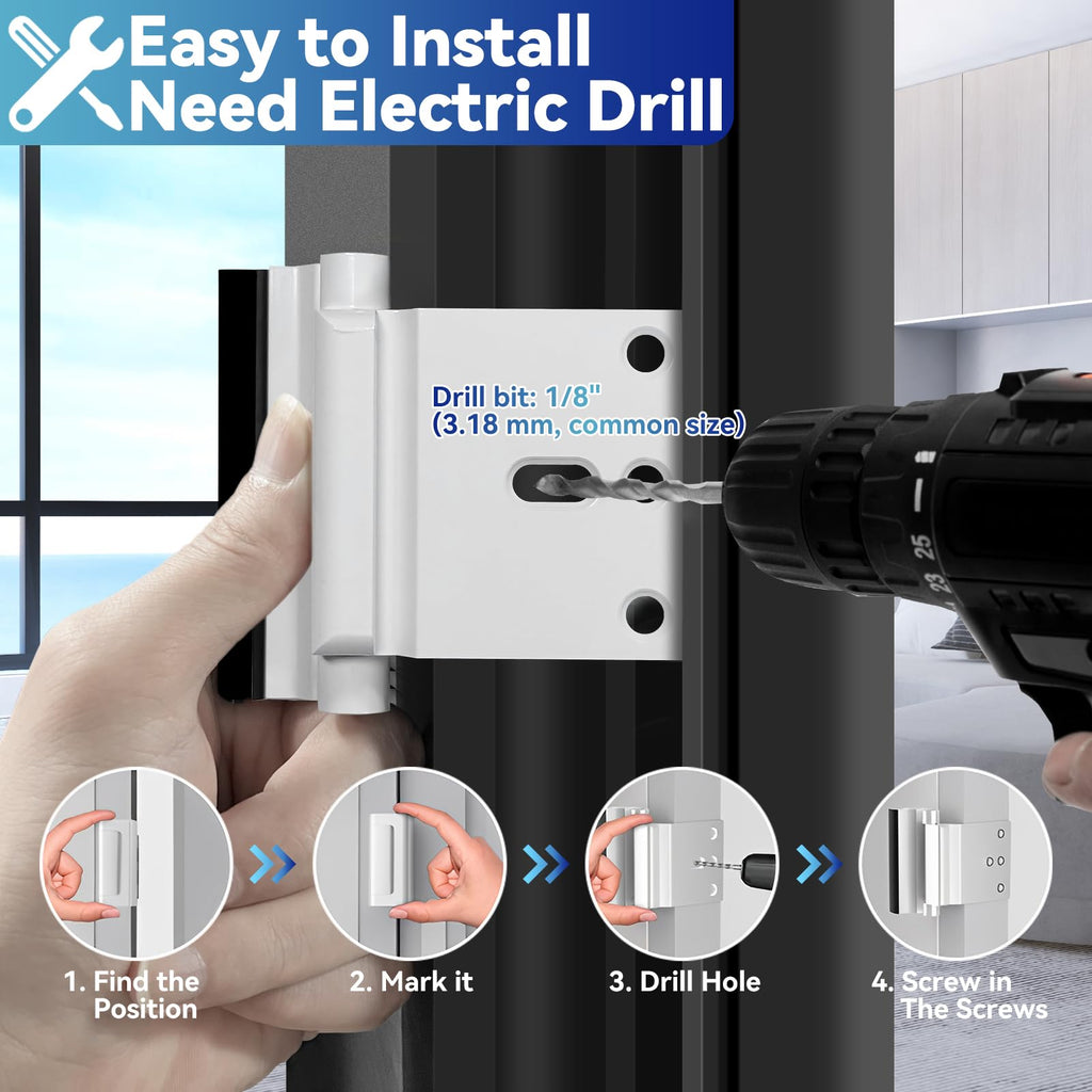 Door Reinforcement Lock Withstands 800lbs of Force - White Extra Proof Door Lock for Kids Safety Drilling Required, Prevents Unauthorized Entry, Add a Door Security Lock for Home Safety & Privacy