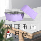 50 Pcs Mini Square Baking Cups with Lids,10oz Aluminum Foil Mini Cake Pans with Lids,Disposable Ramekins Cake Pans,300ml Dessert Cups Cupcake Pans for Wedding Birthday Party,Purple