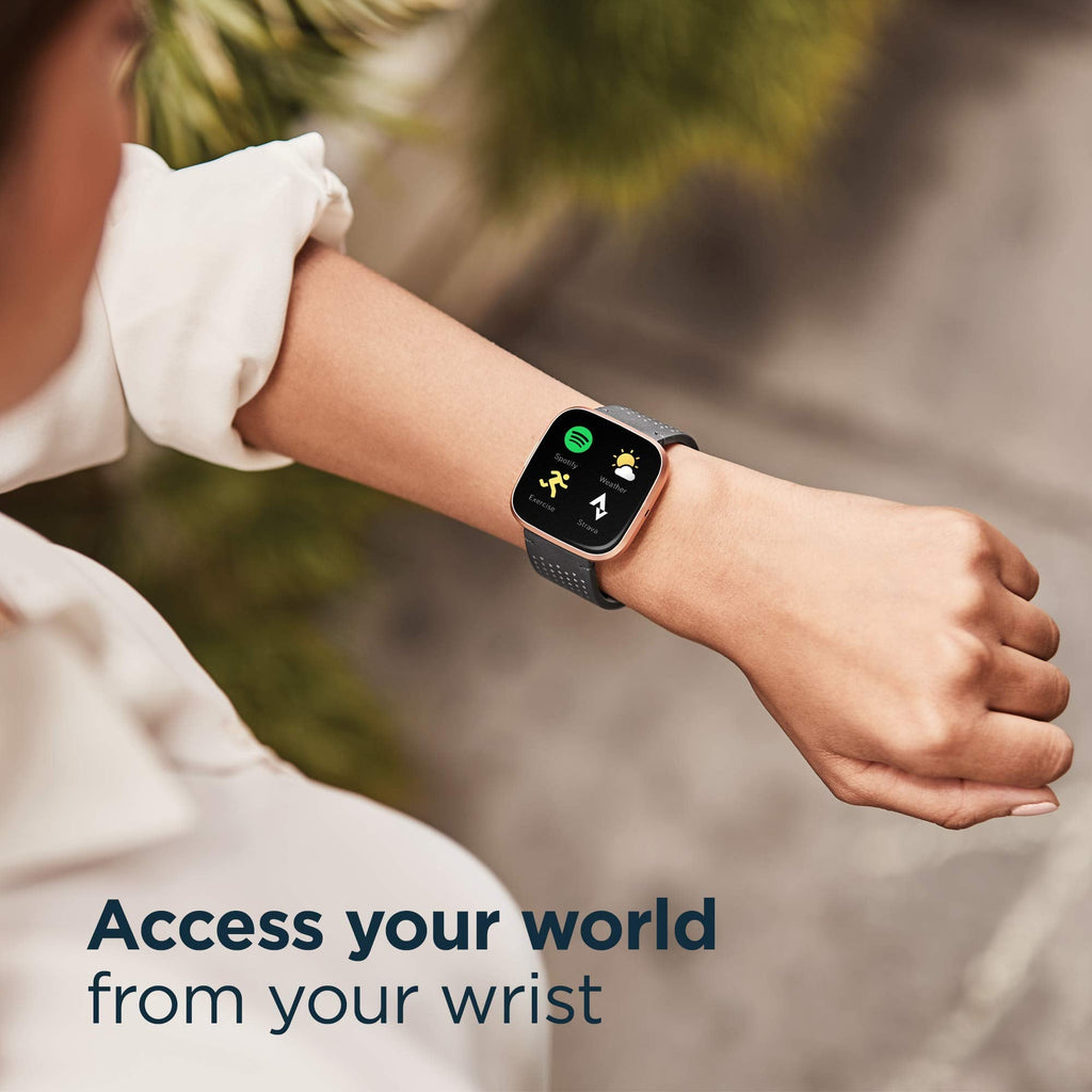 Fitbit Versa 2 Health and Fitness Smartwatch with Heart Rate, Music, Alexa Built-In, Sleep and Swim Tracking, Black/Carbon, One Size (S and L Bands Included)