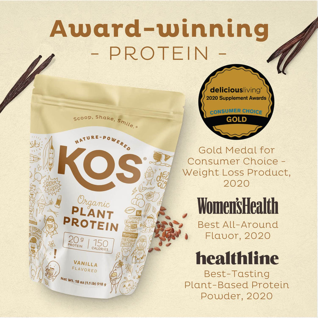 KOS Vegan Protein Powder, No Erythritol, Vanilla - USDA Organic Pea Protein Blend, Plant Based Superfood Rich in Vitamins & Minerals - Keto, Dairy Free - Meal Replacement for Women & Men, 14 Servings