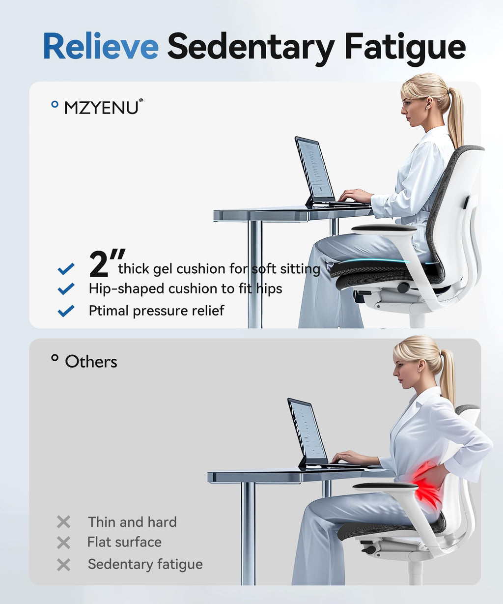 MZYENU Gel Seat Cushion, Cool Chair Cushion for Office Chairs, Driving Car Cushions Breathable, Wheelchair Cushions for Pressure Relief, Back Pain for Seat Cushion, Chair Pad with No-Slip Cover