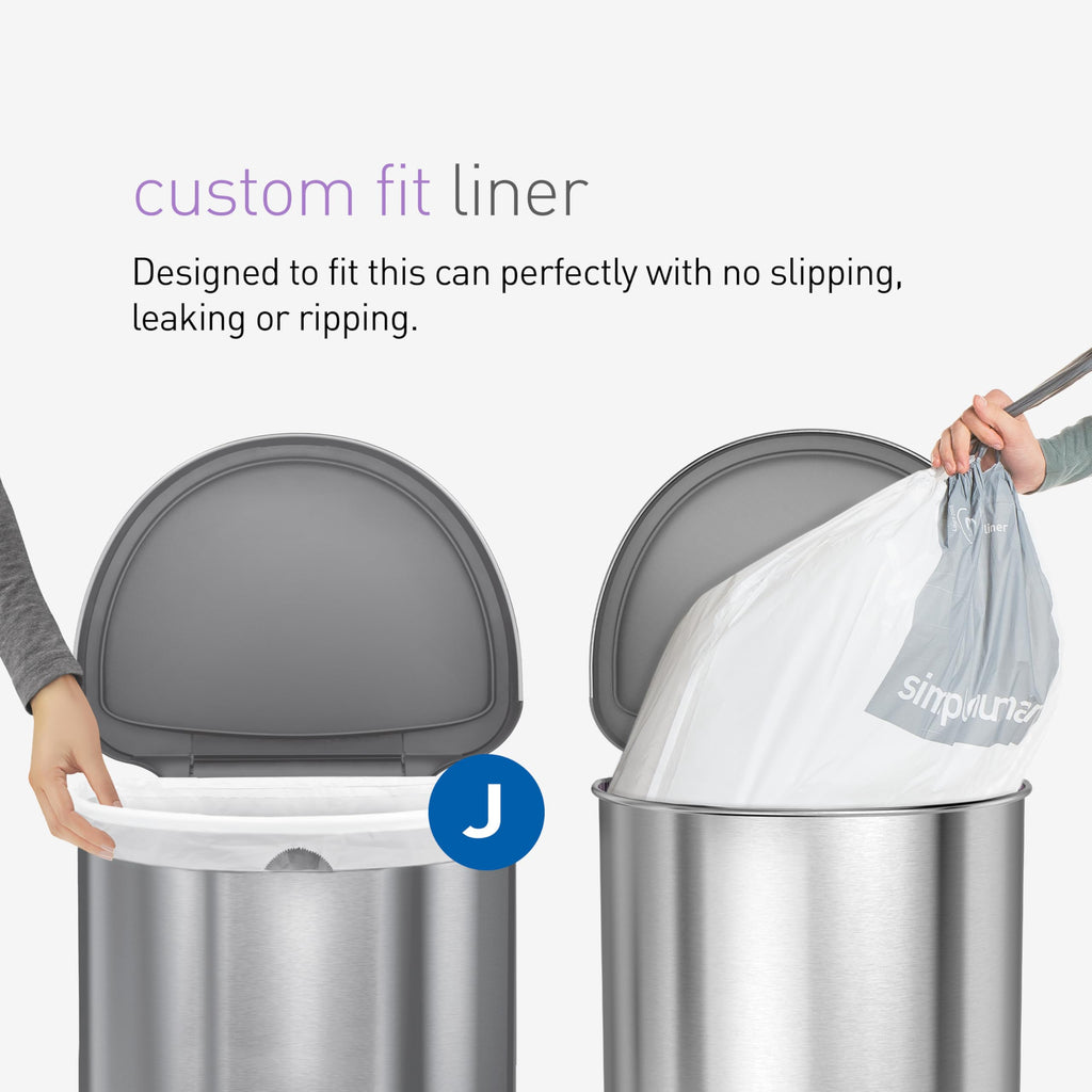 simplehuman Code J 200 Count, Genuine Custom Fit Liners, Drawstring Trash Bags in Dispenser Packs, 30-45 Liter / 8-12 Gallon, White