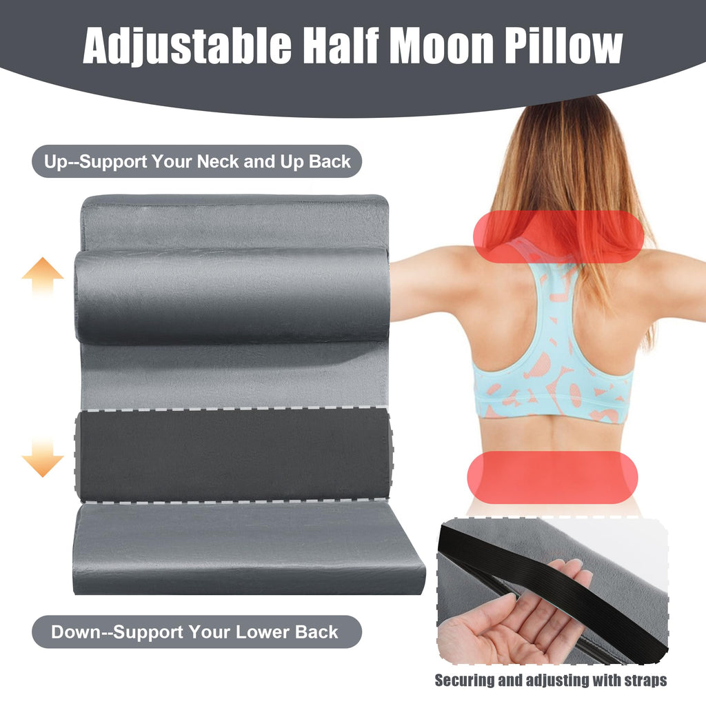 HOMBYS 5-in-1 Recliner Seat Cushion for Elderly+Lumbar Support Pillow + Leg Pad, with Adjustable Half Moon Neck Pillow & Footrest, High Density Foam Filling with Velvet Fabric, Thick & Non-Slip, Grey