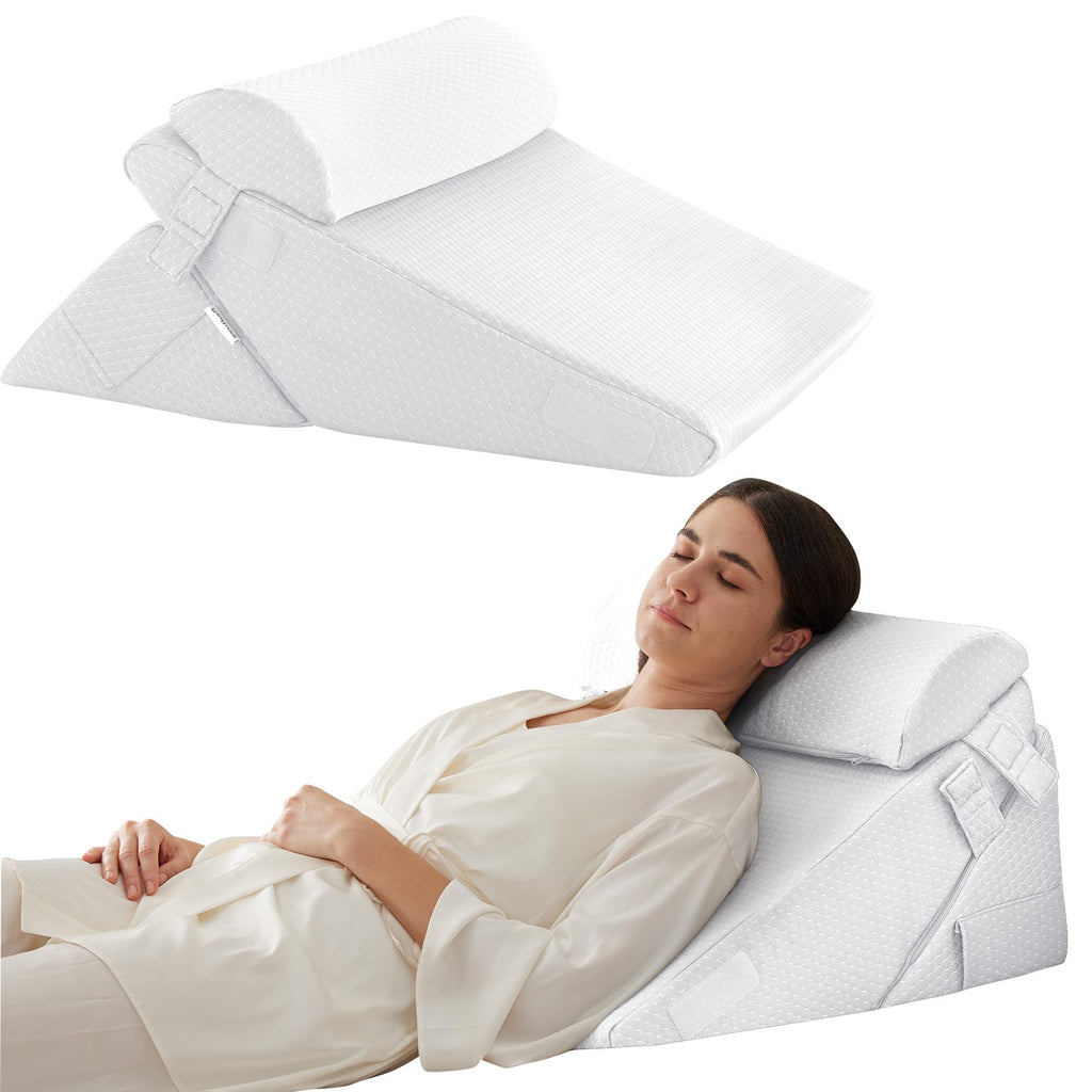 Bedluxe 3Pcs Orthopedic Bed Wedge Pillow Set, Foam Wedge Pillow Post Surgery for Back, Leg and Knee Support, Adjustable 9&12 Inch Folding Triangle Pillow for Sleeping, Acid Reflux, Snoring, White