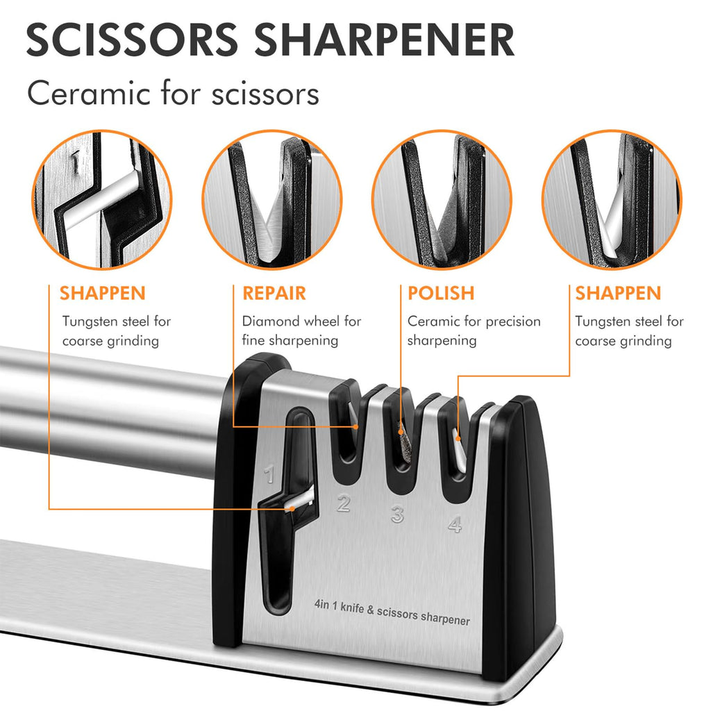 Knife Sharpeners, 4 in 1 Professional Chef's Kitchen Knife Accessories, Kitchen Blade & Scissors Sharpening Tool, Manual Knife Sharpener for Kitchen Knife