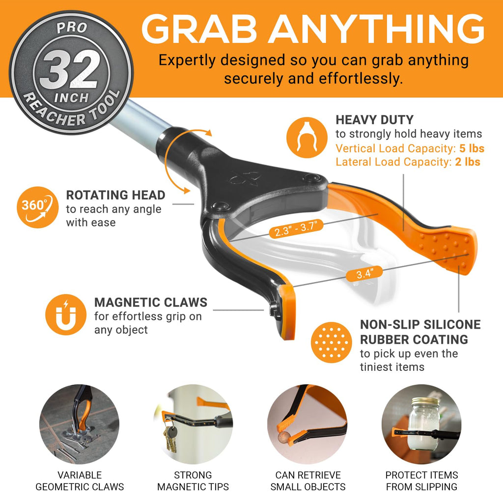 EZPIK 32" Foldable Grabber Reacher Tool for Seniors - Grabbers for Elderly Grab It Reaching Tool Heavy Duty Pickup Trash Picker Upper Tool - Claw Grabber Stick for Reaching Aids, Gripper Weed Grabber