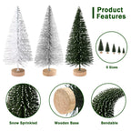 30Pcs Mini Christmas Trees Artificial Christmas Tree Bottle Brush Trees with Wooden Base for Christmas Decor Christmas Party Home Table Craft Decorations(Green+Silver+White)