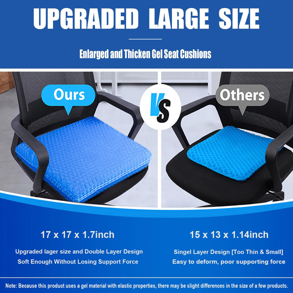 Gel Seat Cushion for Long Sitting Pressure Relief (Super Large & Thick) - Non-Slip Gel Chair Cushion for Back,Sciatica,Tailbone Pain Relief - Seat Cushion for Office Desk Chair,Car Seat,Wheelchair
