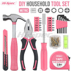 Hi-Spec Tool Set 25pc Pink Household DIY Tool Kit for Women. Small Mini Tool Box Set of Starter Basic Ladies Tools