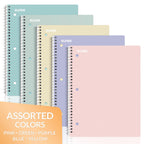 Spiral Notebooks, 1-Subject, 5 Pack, College Ruled Paper, 8" x 10-1/2", 70 Sheets per Notebook,3-Hole Punched Paper, Pink,Purple, Blue, Green, Yellow Spiral Lined Notebooks for School,Work