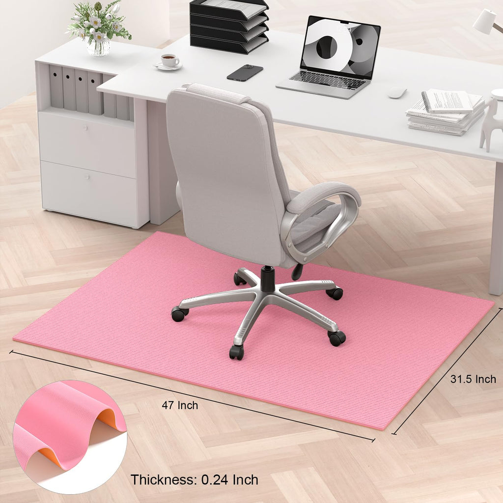Hsurbtra Office Chair Mat for Hardwood Floor, 31.5" x 47" Ultra Thick Non-Slip Computer Chair Mat, Heavy Duty Floor Protector, Large Desk Rug for Office Home, Pink