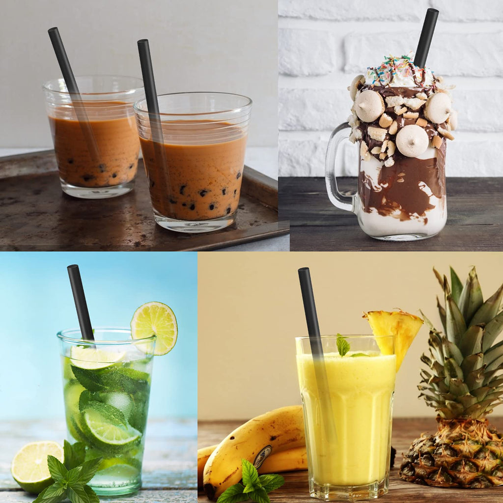 MYJIE 300 Pcs Black Boba Straws Jumbo Smoothie Straws,Individually Wrapped Plastic Disposable Wide-mouthed Large Straws(0.43" Wide X 9.45" Long)